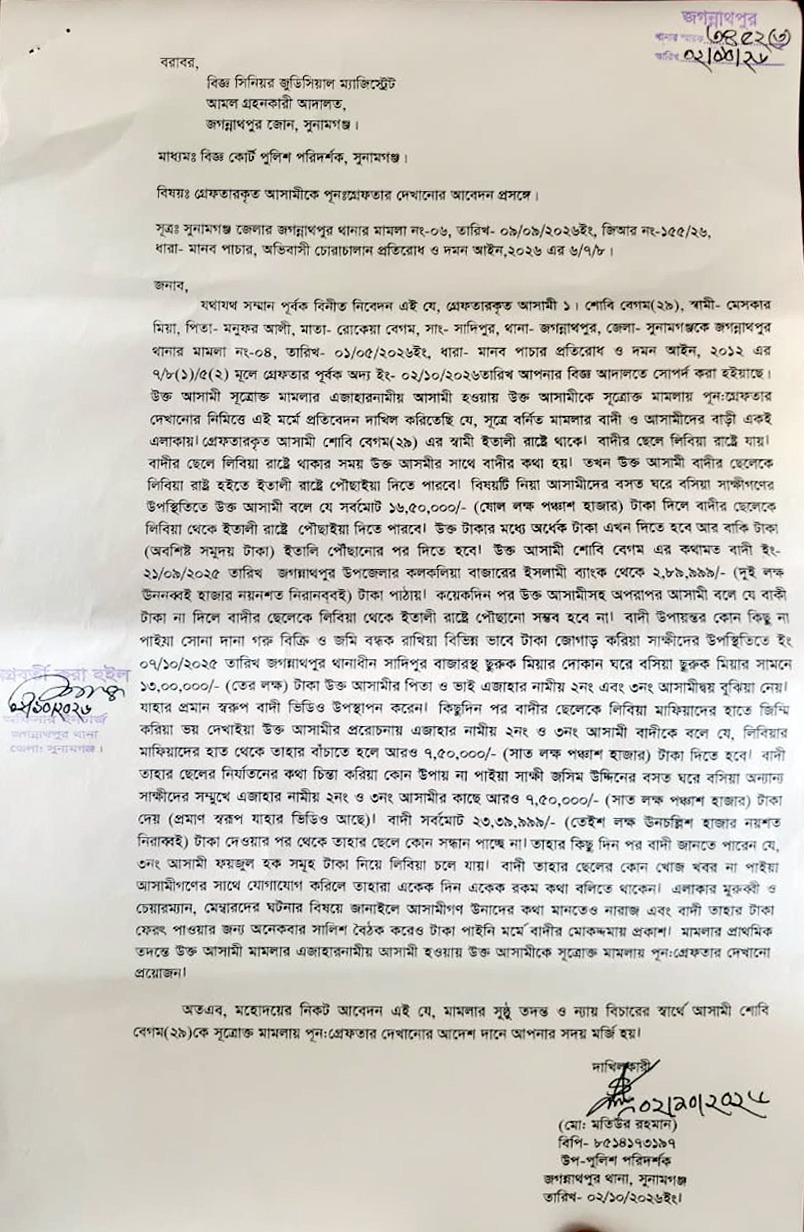 সুনামগঞ্জের জগন্নাথপুরে আলোচিত নারী মানবপাচারকারী গ্রেপ্তার, বেরিয়ে আসছে শত কোটি টাকা হাতিয়ে নেওয়া আন্তর্জাতিক চক্রের ভয়ঙ্কর তথ্য লিংক: